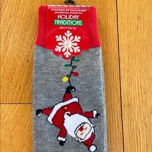 Gray Holiday Traditions Santa Socks Mens